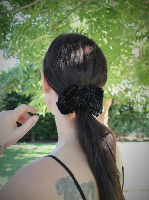 Handknit "Grim" Black Velvet Color Hair Bow