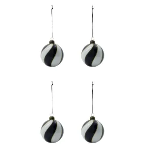 House Doctor Set of 4 Glass 'Coil' Hanging Ornaments in Black & White