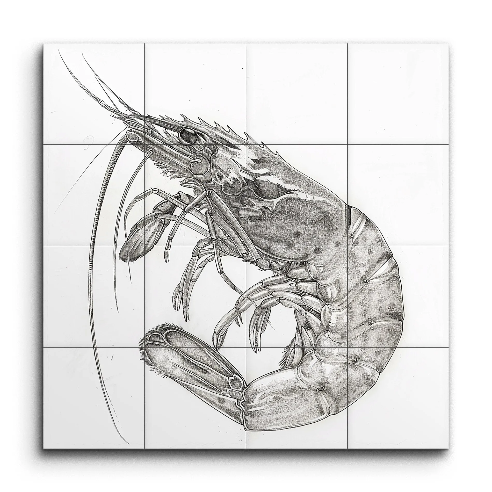 Intricate Monochrome Shrimp Illustration