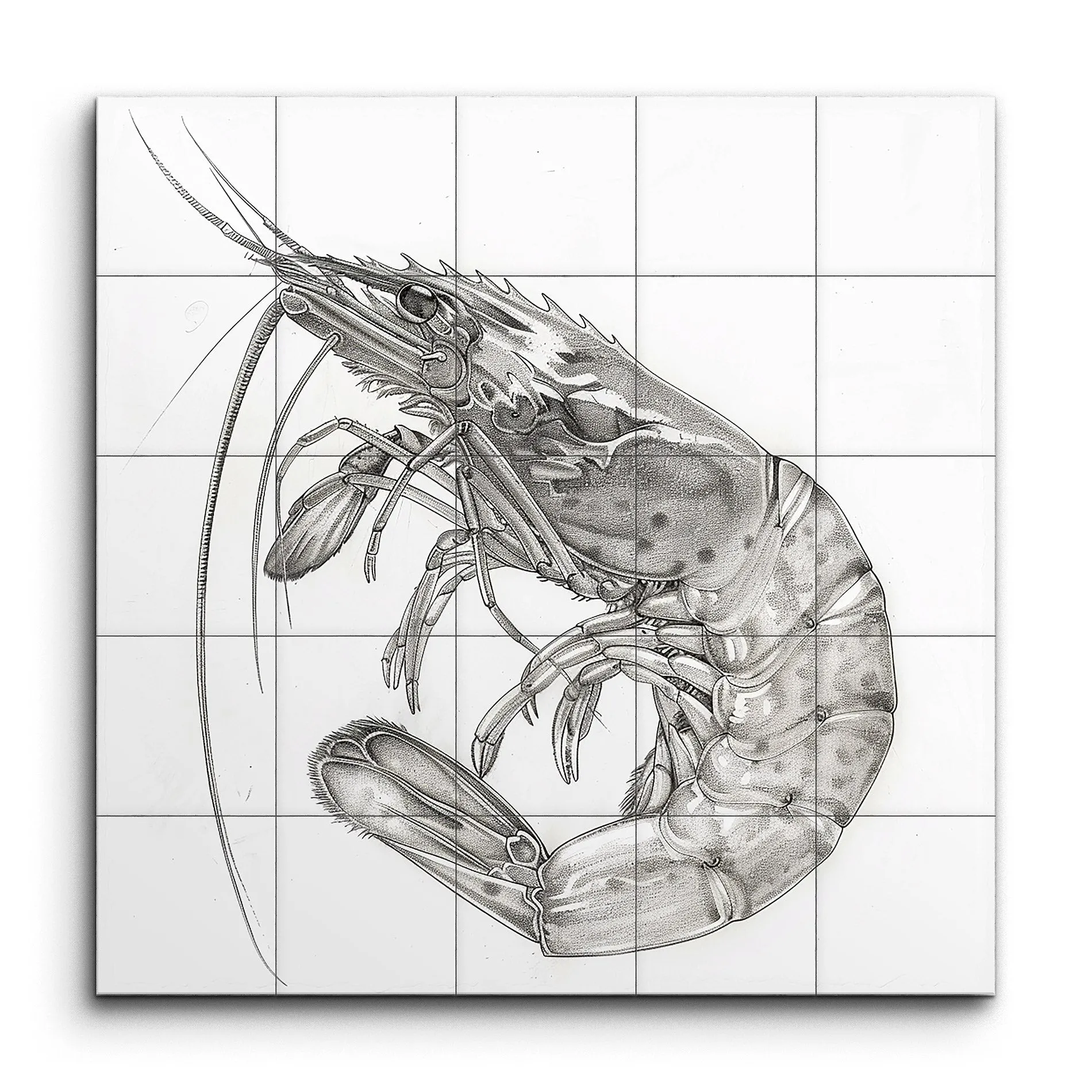 Intricate Monochrome Shrimp Illustration