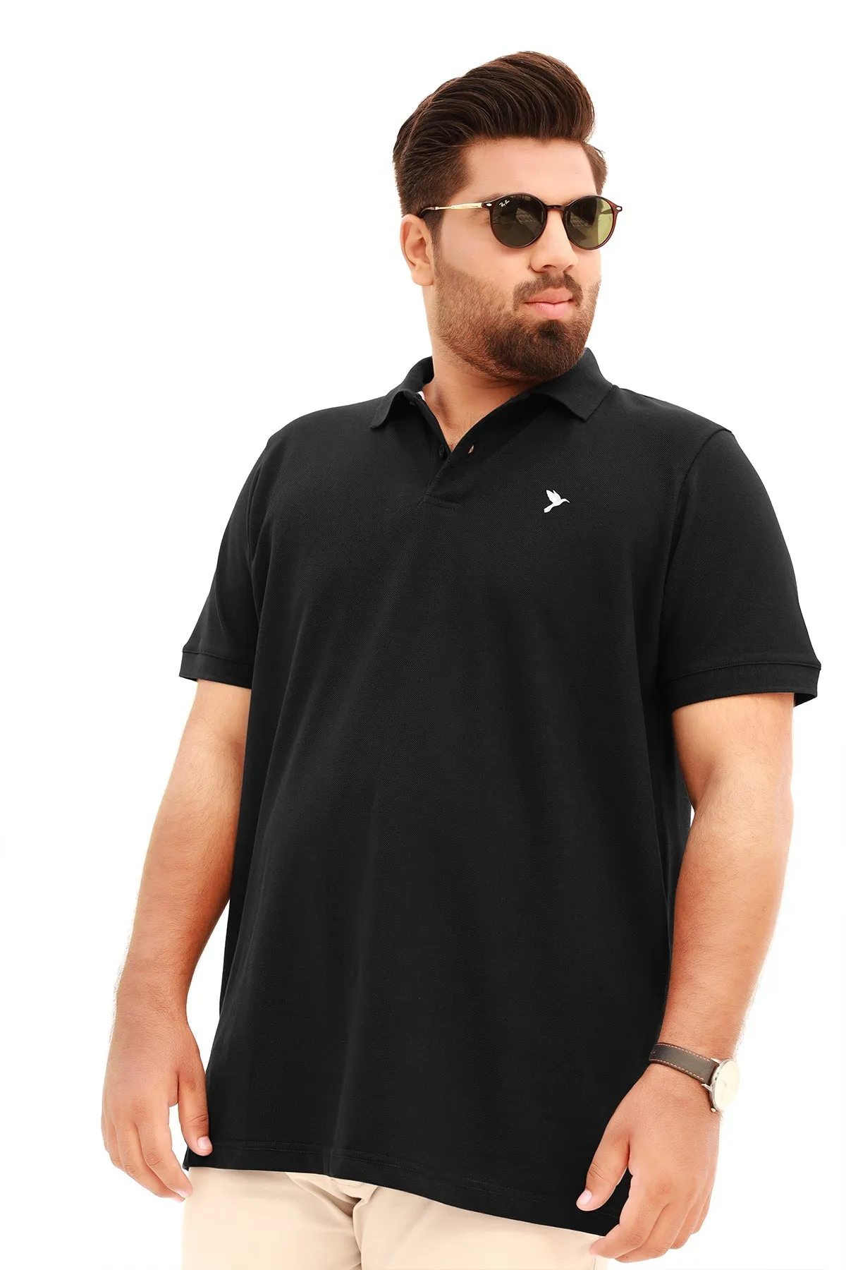 Jet Black Embroidered Polo Shirt (Plus Size) - A23 - MP0199P