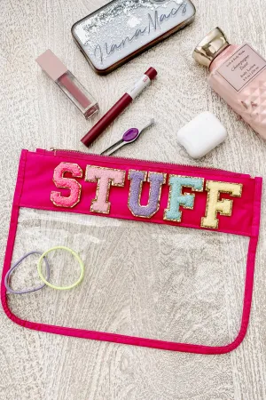 Keep It Contained Clear Varsity Letter Cosmetic Pouch (Fuchsia/Stuff)