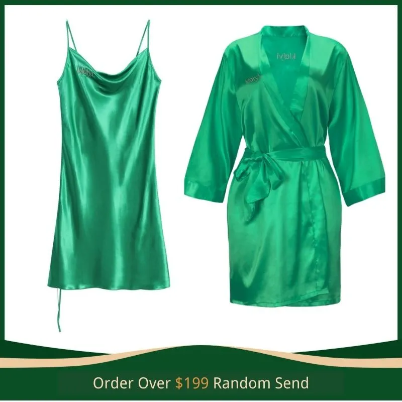 Klaiyi Free Gifts For Order Over $199 , Includes Random 1 Gifts :  Luxurious Green Silk Night Robe , Skirt  Flash Sale