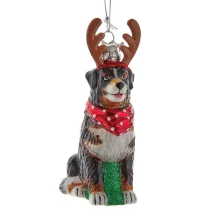 Kurt Adler Bernese Mountain Dog with Antlers Glass Ornament