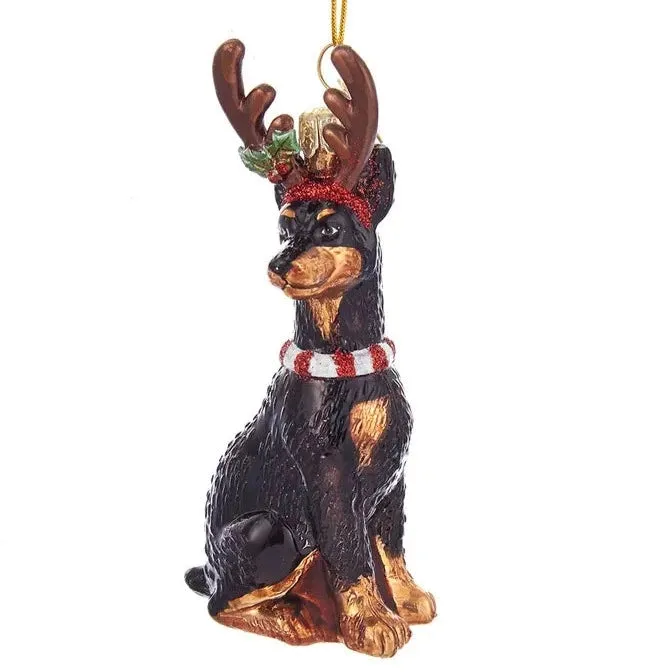Kurt Adler Doberman with Antlers Glass Ornament