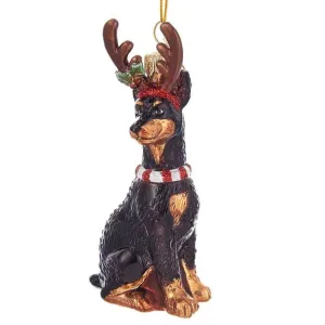 Kurt Adler Doberman with Antlers Glass Ornament