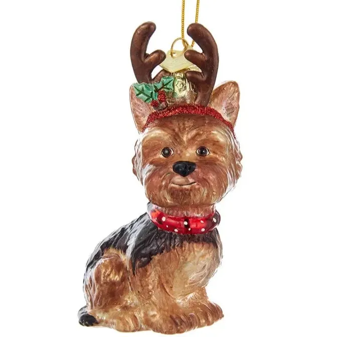 Kurt Adler Yorkshire Terrier with Antlers Glass Ornament
