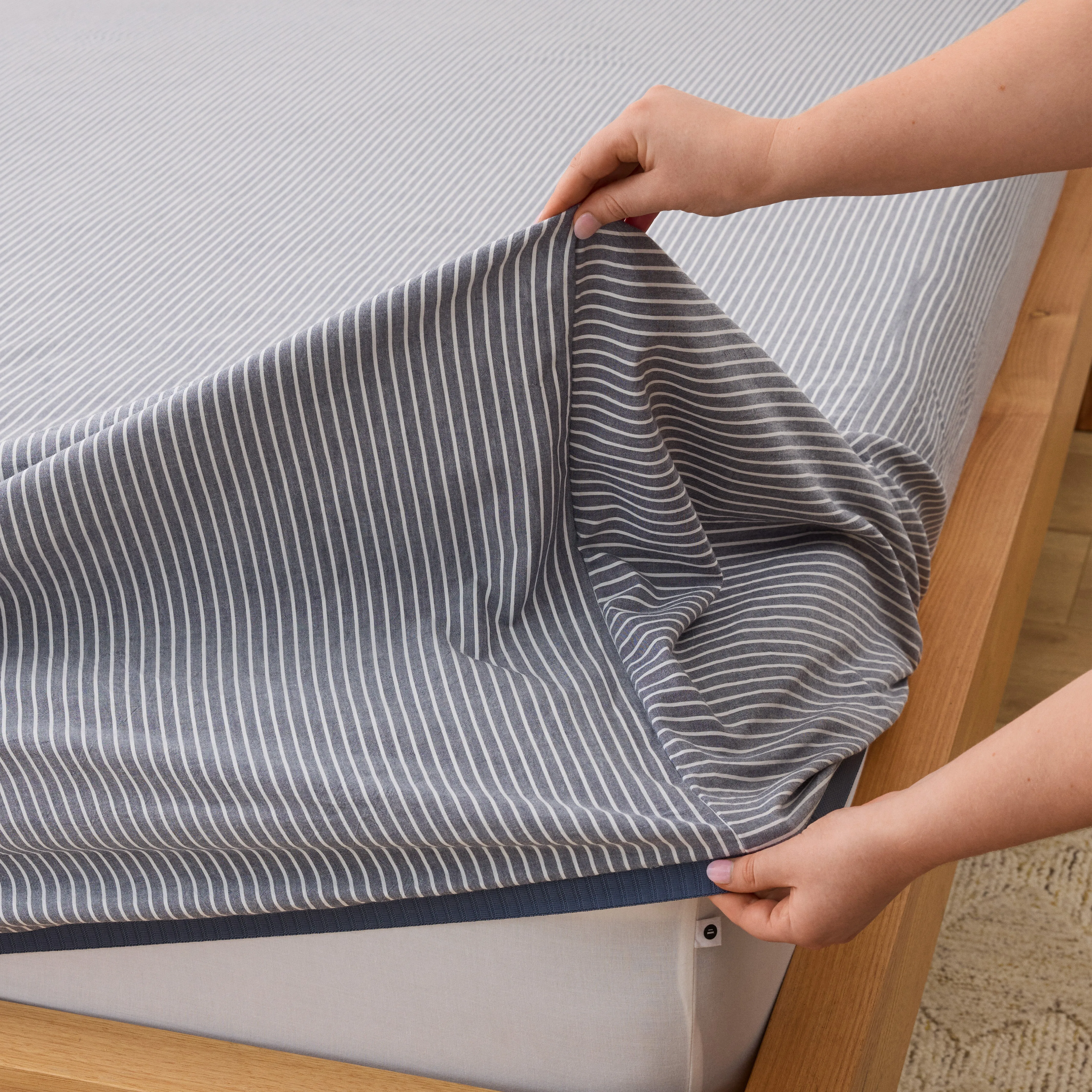 Leo Washed Cotton - Midnight Stripe Fitted Sheet