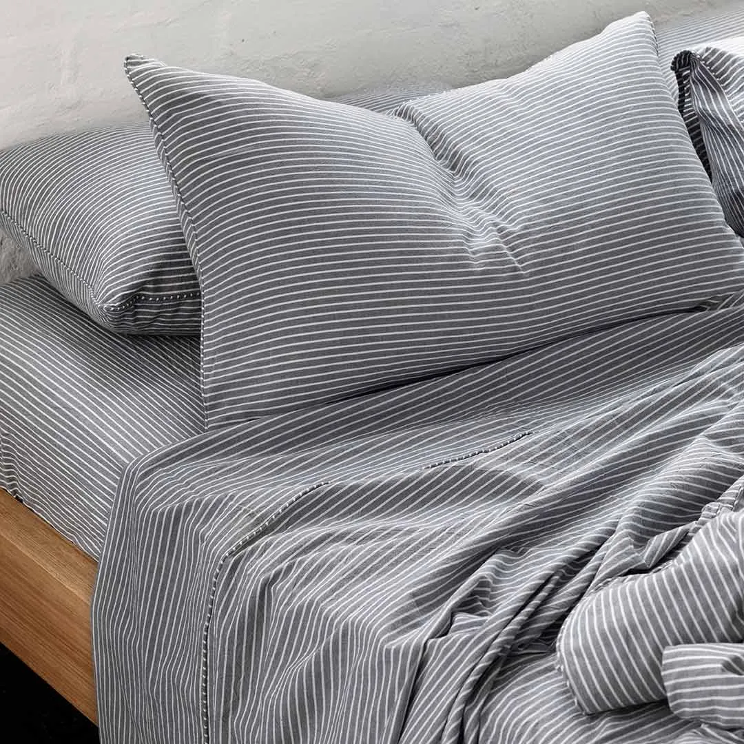 Leo Washed Cotton - Midnight Stripe Pillowcases