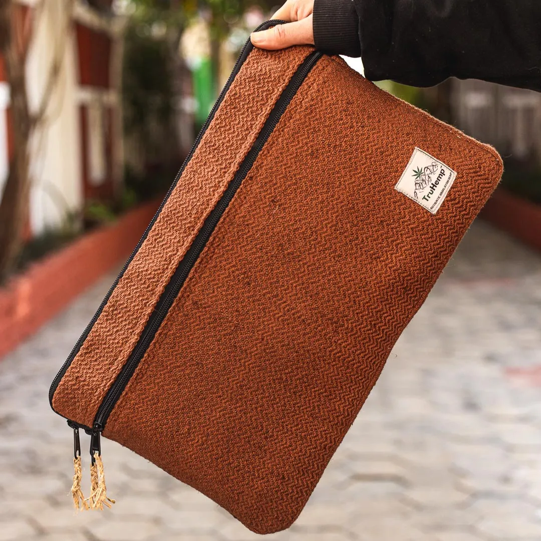Linear Hemp Laptop Sleeve - Brown