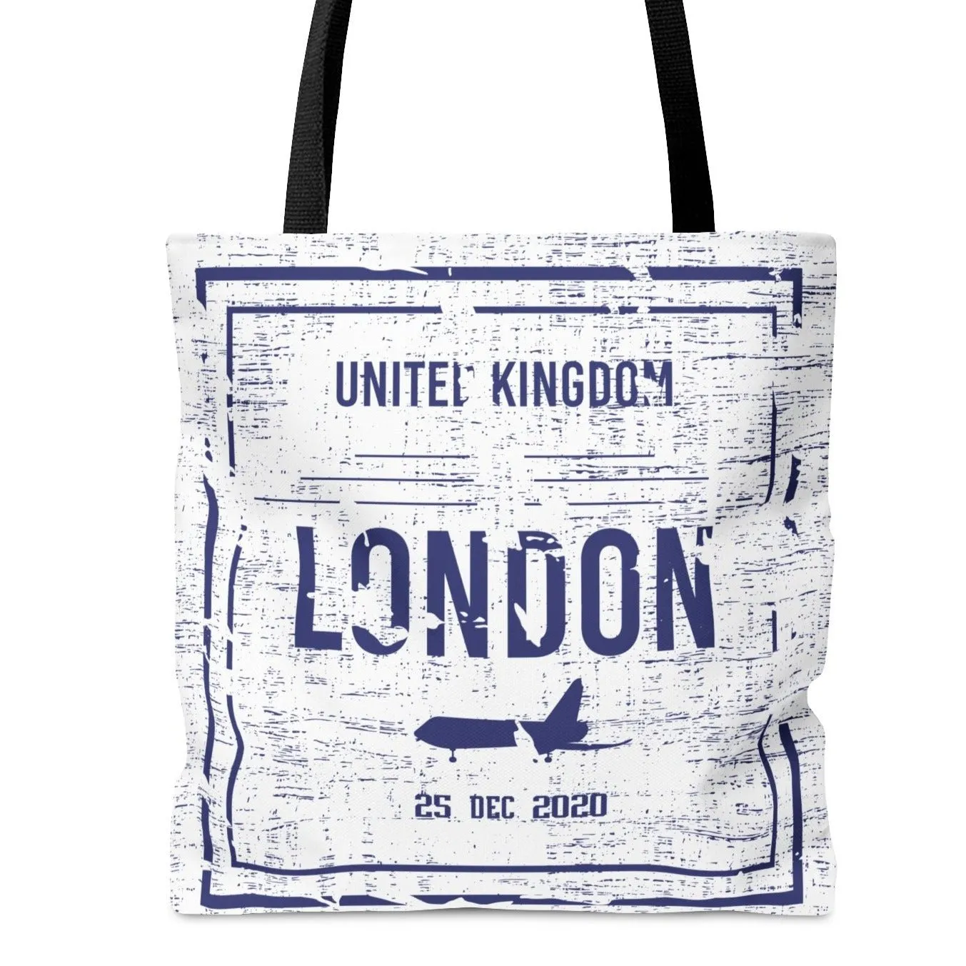 London Passport Stamp Large Tote Bag - Travel-Inspired British Landmarks Shopper