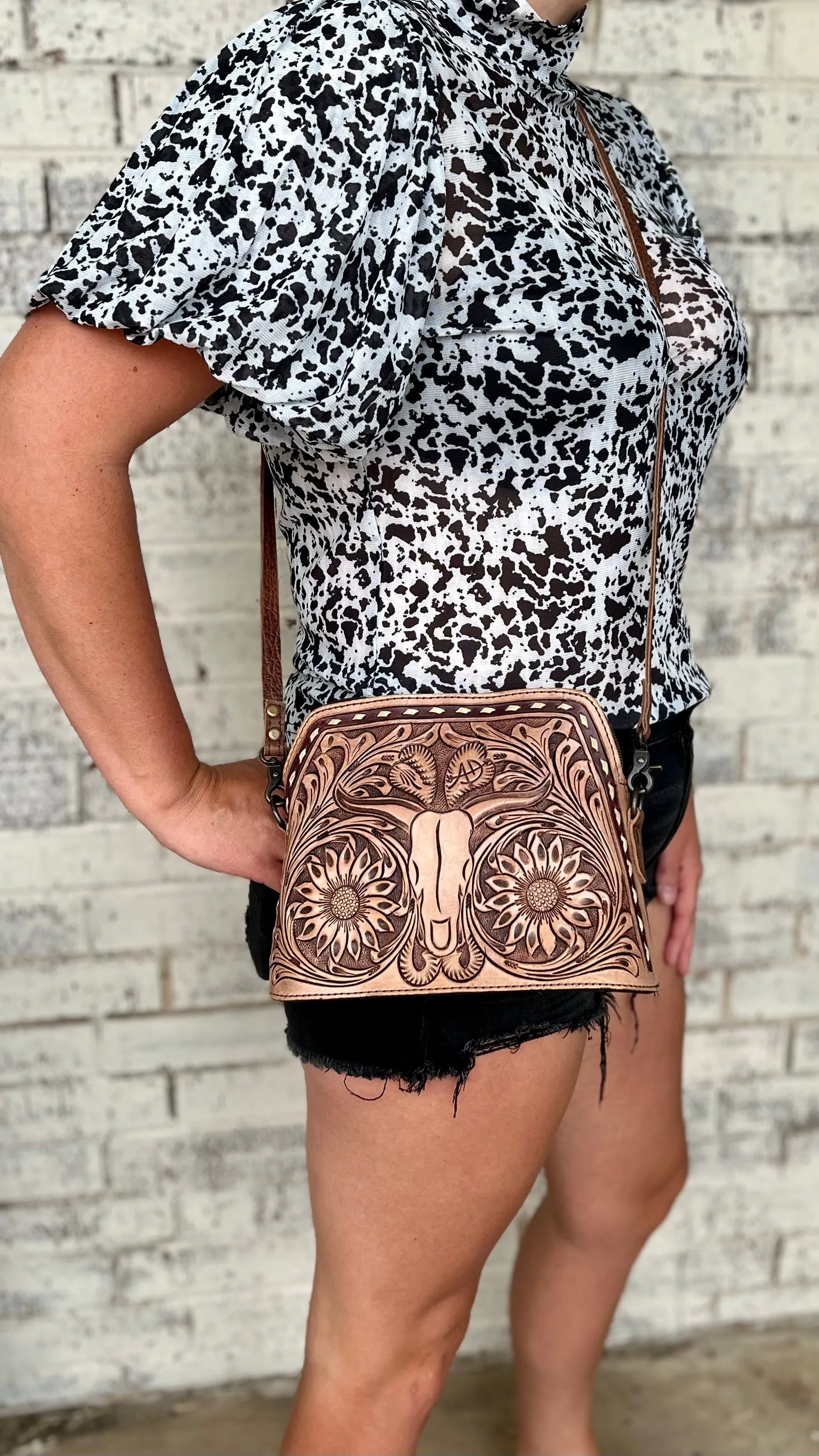 Longhorn Country Tooled Leather Bag