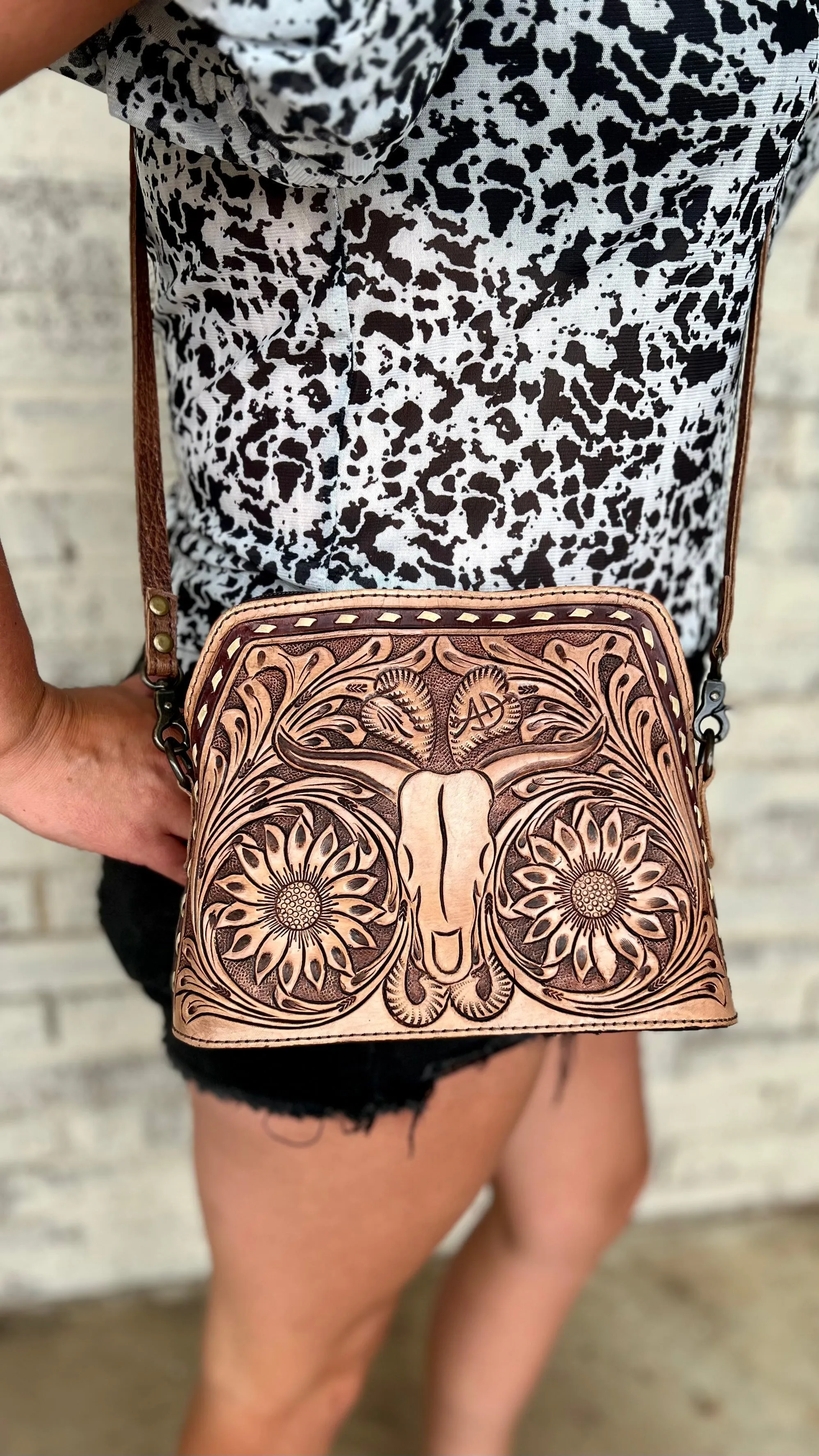Longhorn Country Tooled Leather Bag