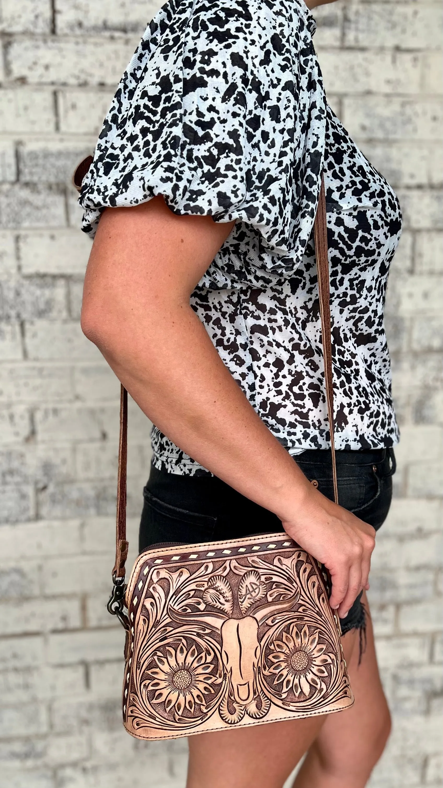 Longhorn Country Tooled Leather Bag