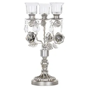 Madeleine Antique Silver Metal Candelabra Centerpiece 3 Votive Candle Taper