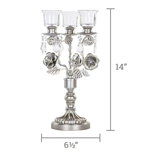 Madeleine Antique Silver Metal Candelabra Centerpiece 3 Votive Candle Taper