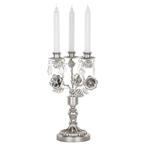Madeleine Antique Silver Metal Candelabra Centerpiece 3 Votive Candle Taper