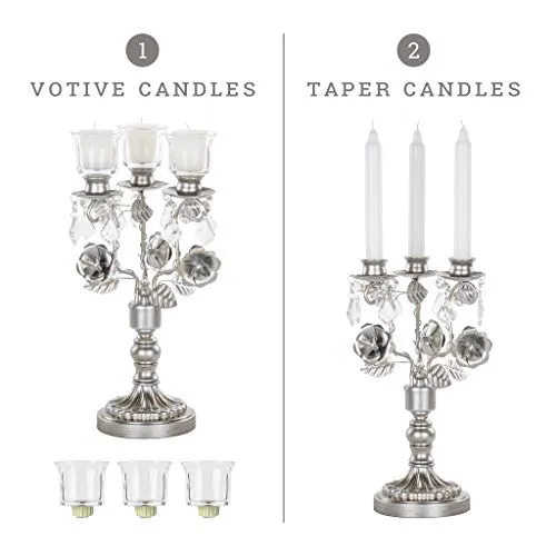 Madeleine Antique Silver Metal Candelabra Centerpiece 3 Votive Candle Taper