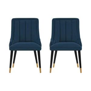 Manhattan Comfort Modern Eda Velvet Dining Chair in Midnight Blue- Set of 2