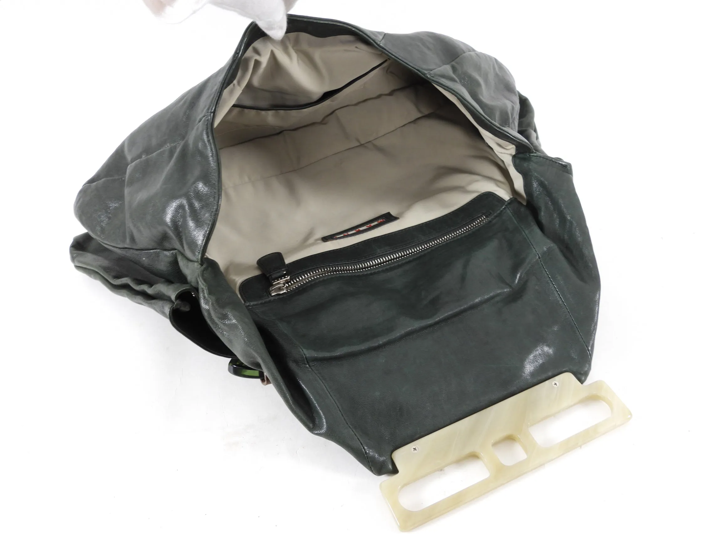 Marni Dark Green Leather Resin Chain Top Handle Bag