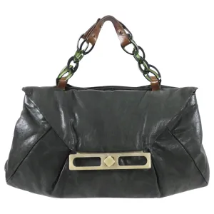 Marni Dark Green Leather Resin Chain Top Handle Bag