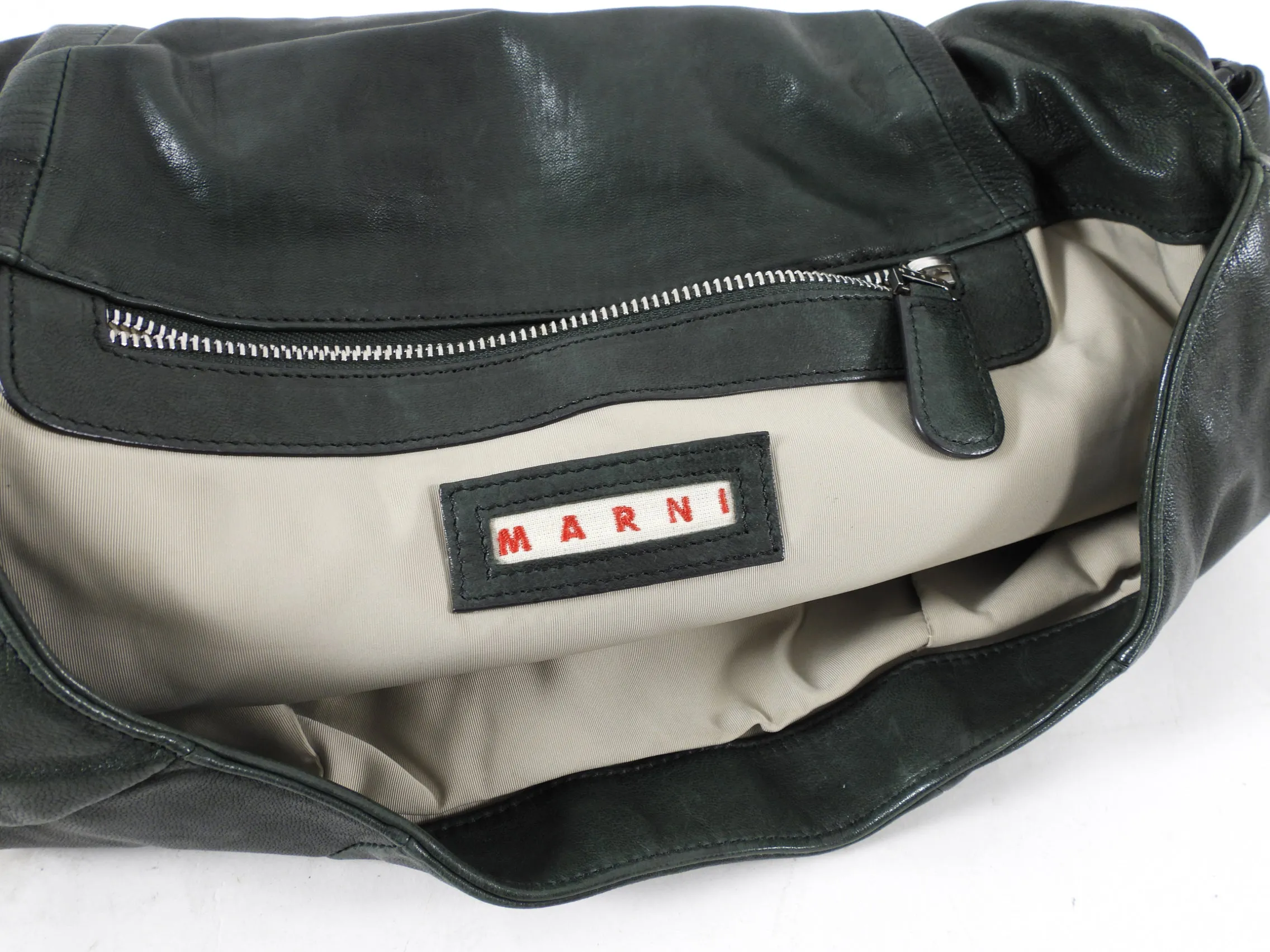 Marni Dark Green Leather Resin Chain Top Handle Bag