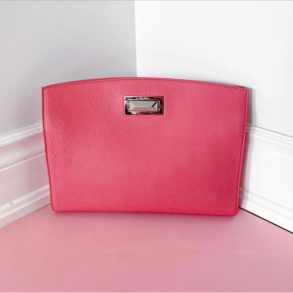 Max Mara Salmon Pink Leather Clutch Bag