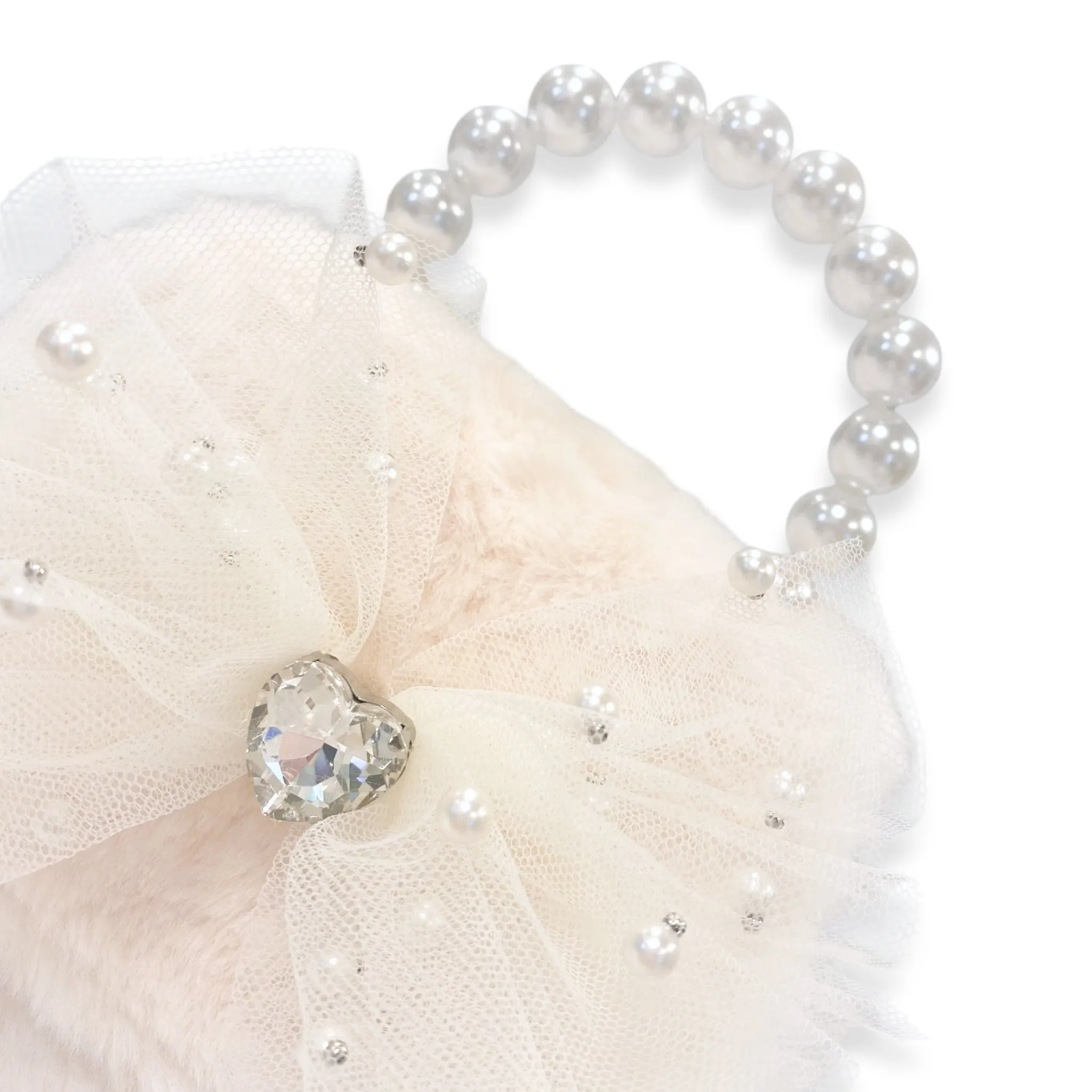 Mesh Bow Furry Purse - Cream
