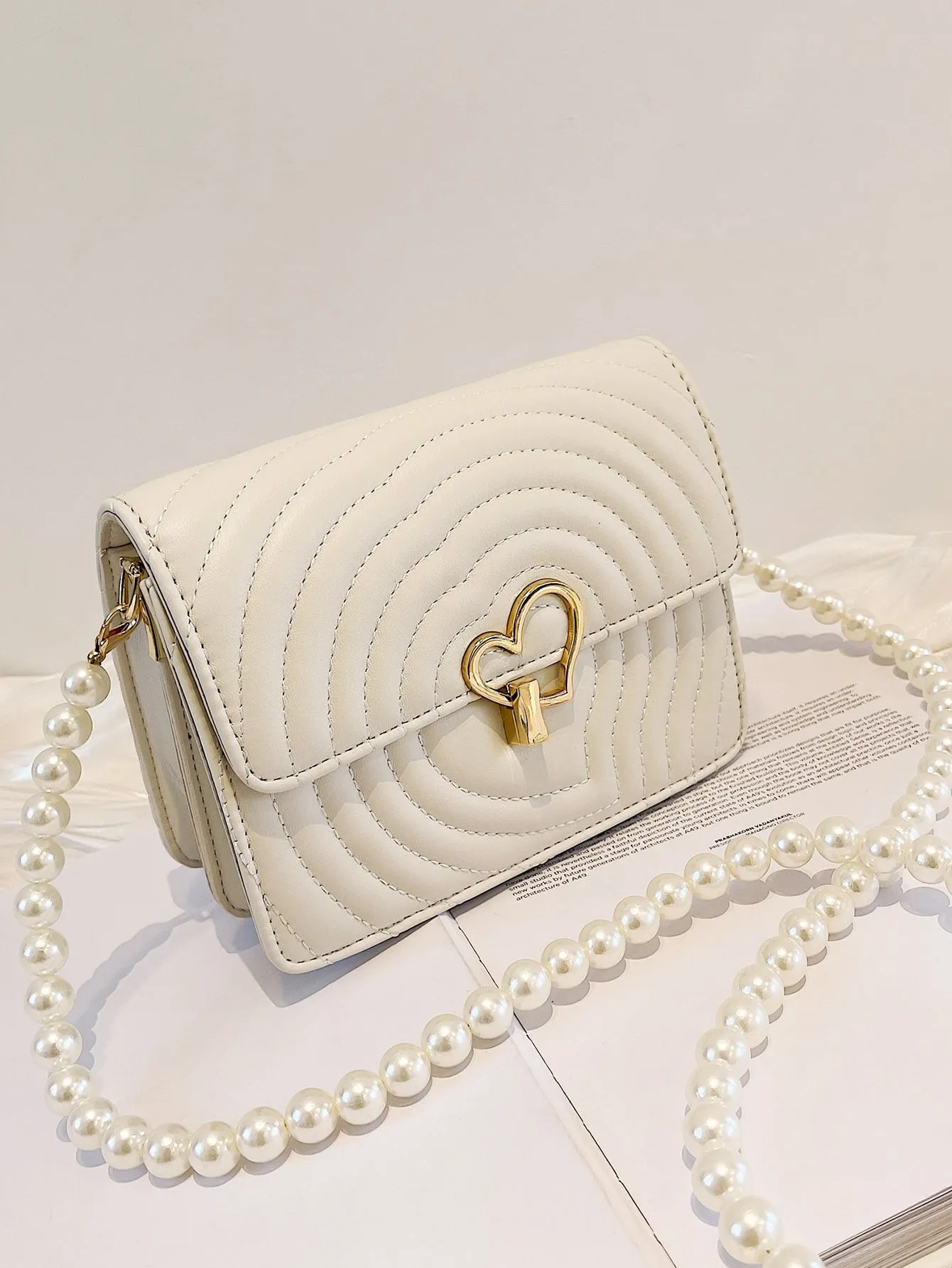 Metal Heart Decor Flap Crossbody Bag