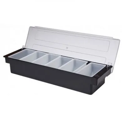 Metropolitan Barware Black 6 Compartment Condiment Holder (19.75 x 6.5 x 3.25")