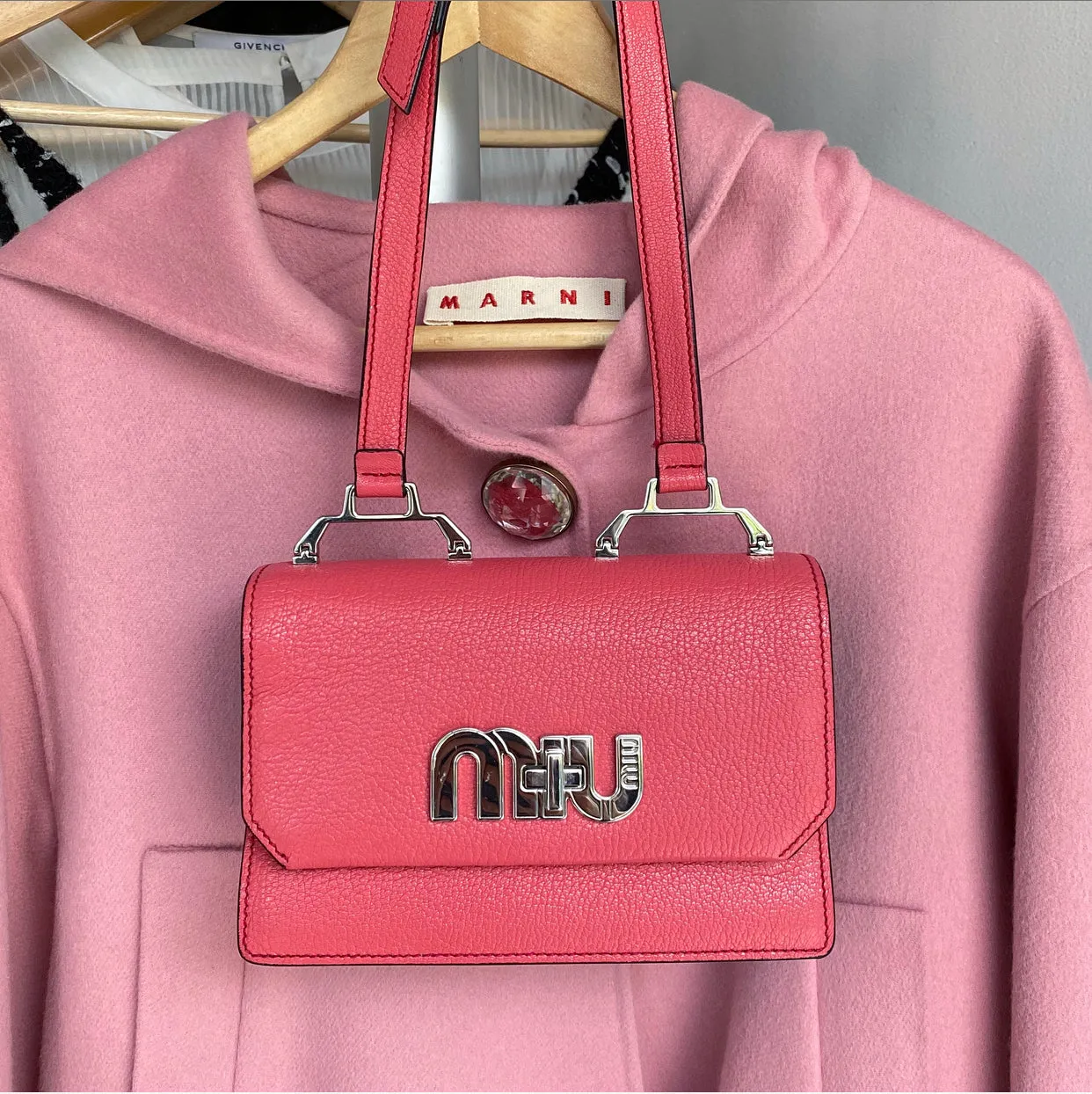 Miu Miu Pink Small Logo Flap Madras Crossbody Bag