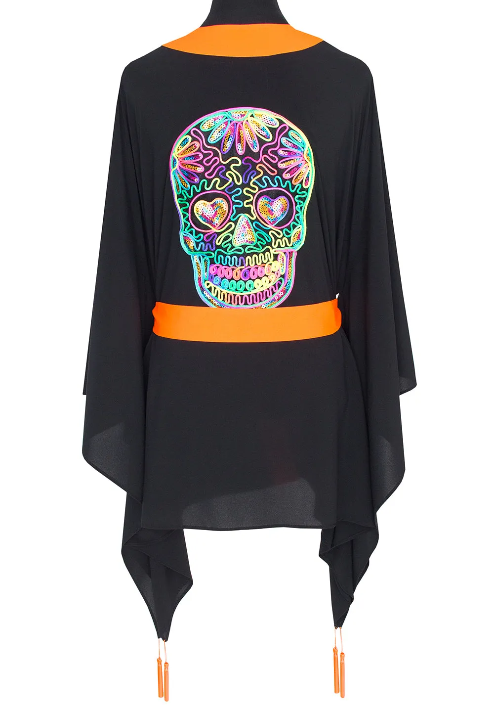 Monochrome - Black Kimono Skull (Neon Orange)