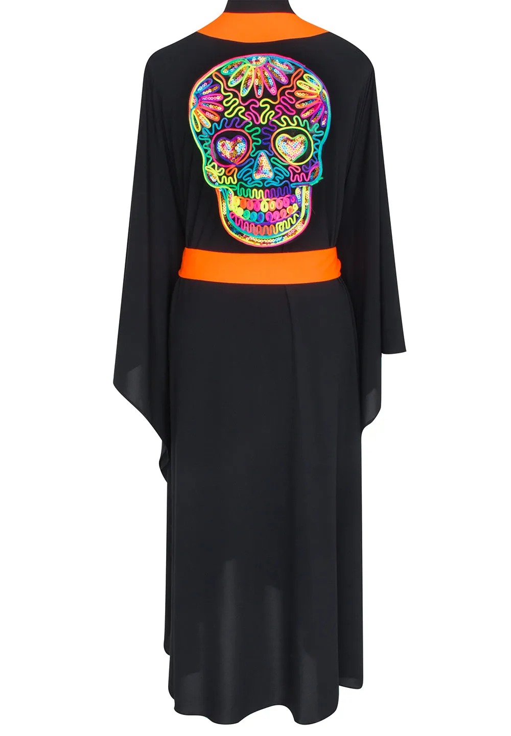 Monochrome - Black Kimono Skull (Neon Orange)