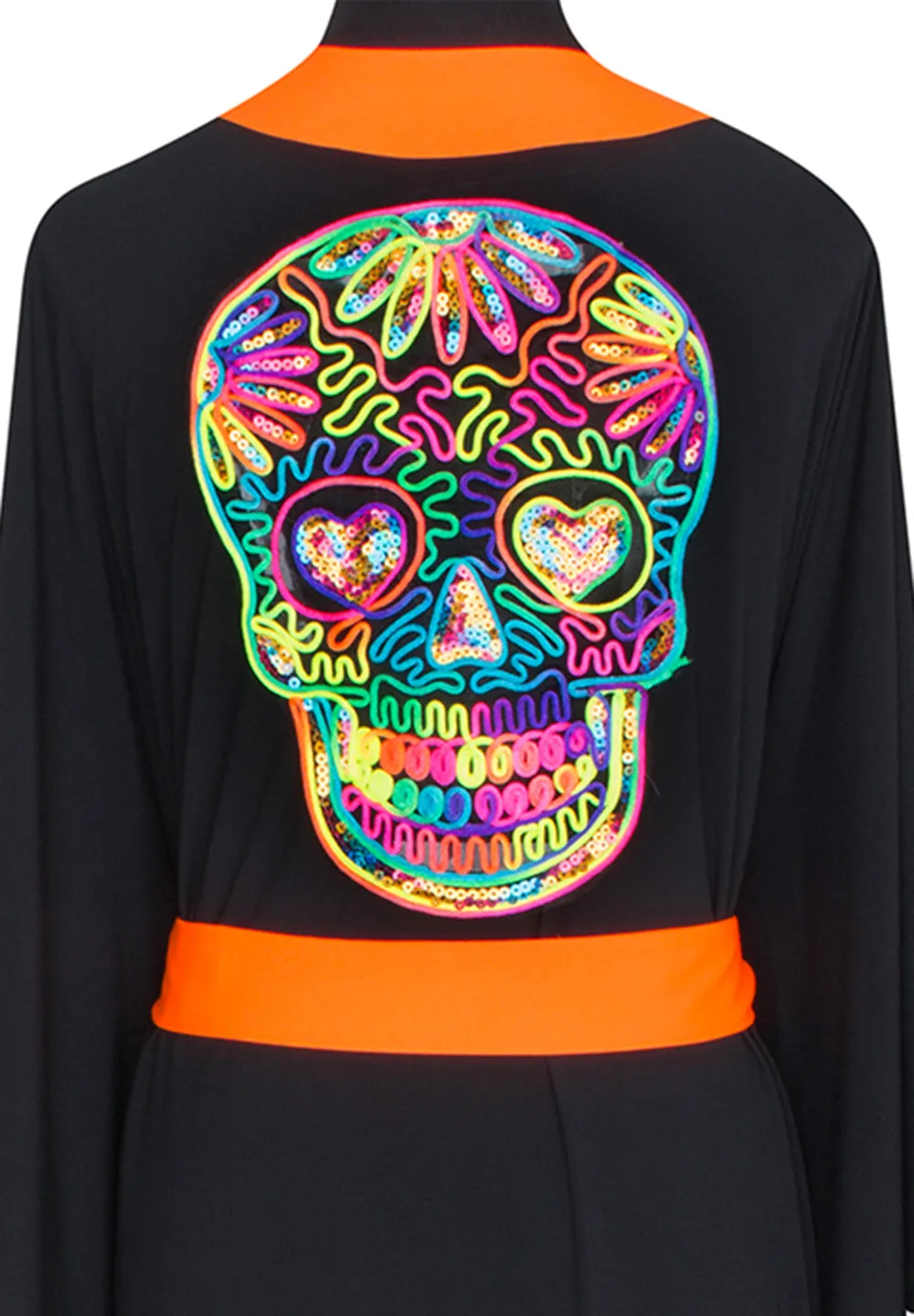 Monochrome - Black Kimono Skull (Neon Orange)