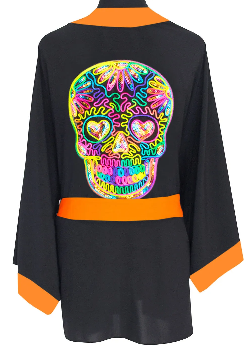 Monochrome - Black Kimono Skull (Neon Orange)