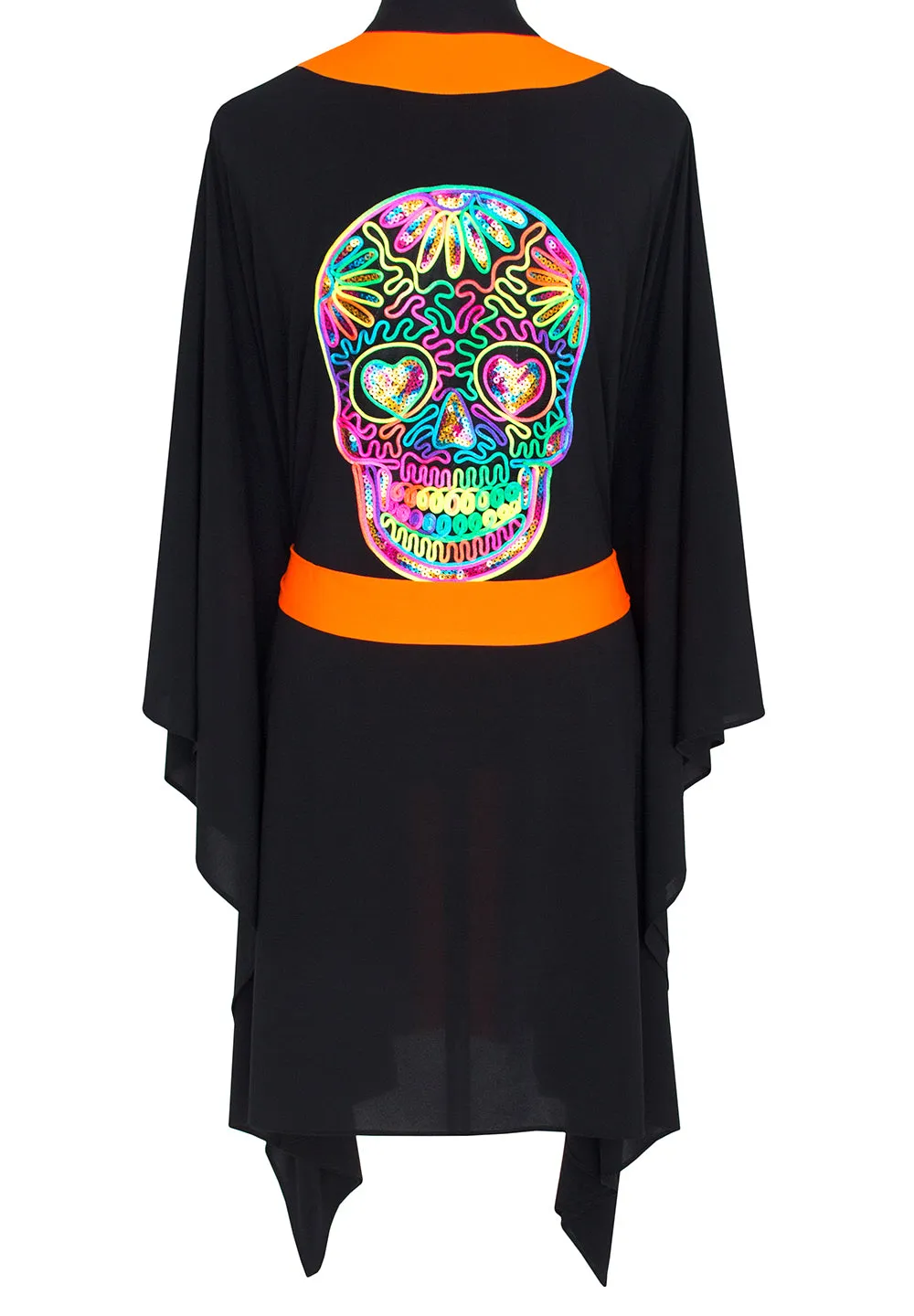 Monochrome - Black Kimono Skull (Neon Orange)