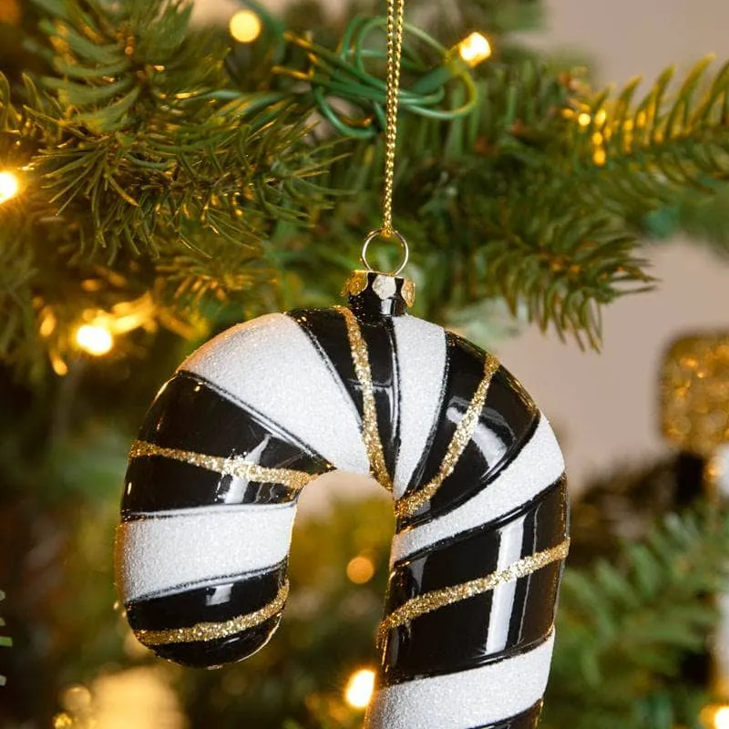 Monochrome Candy Cane Enamel Christmas Decoration - 30cm