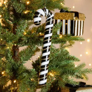 Monochrome Candy Cane Enamel Christmas Decoration - 30cm