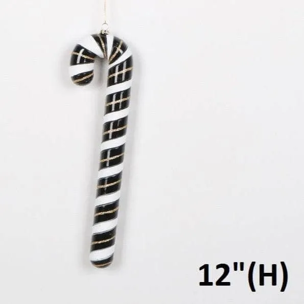 Monochrome Candy Cane Enamel Christmas Decoration - 30cm