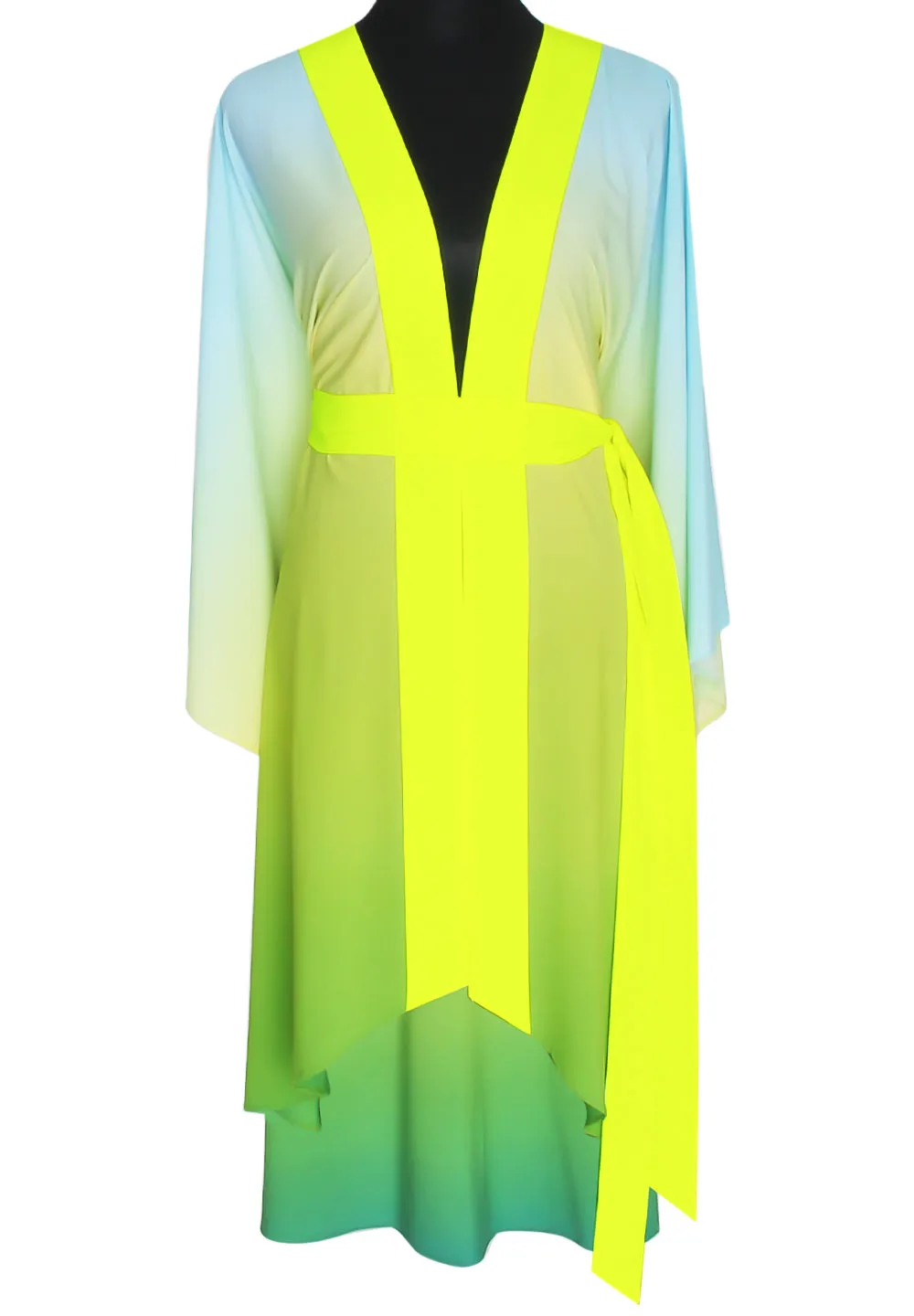 Monochrome Ombre - Freedom Kimono Feathers (Neon Yellow) - Long