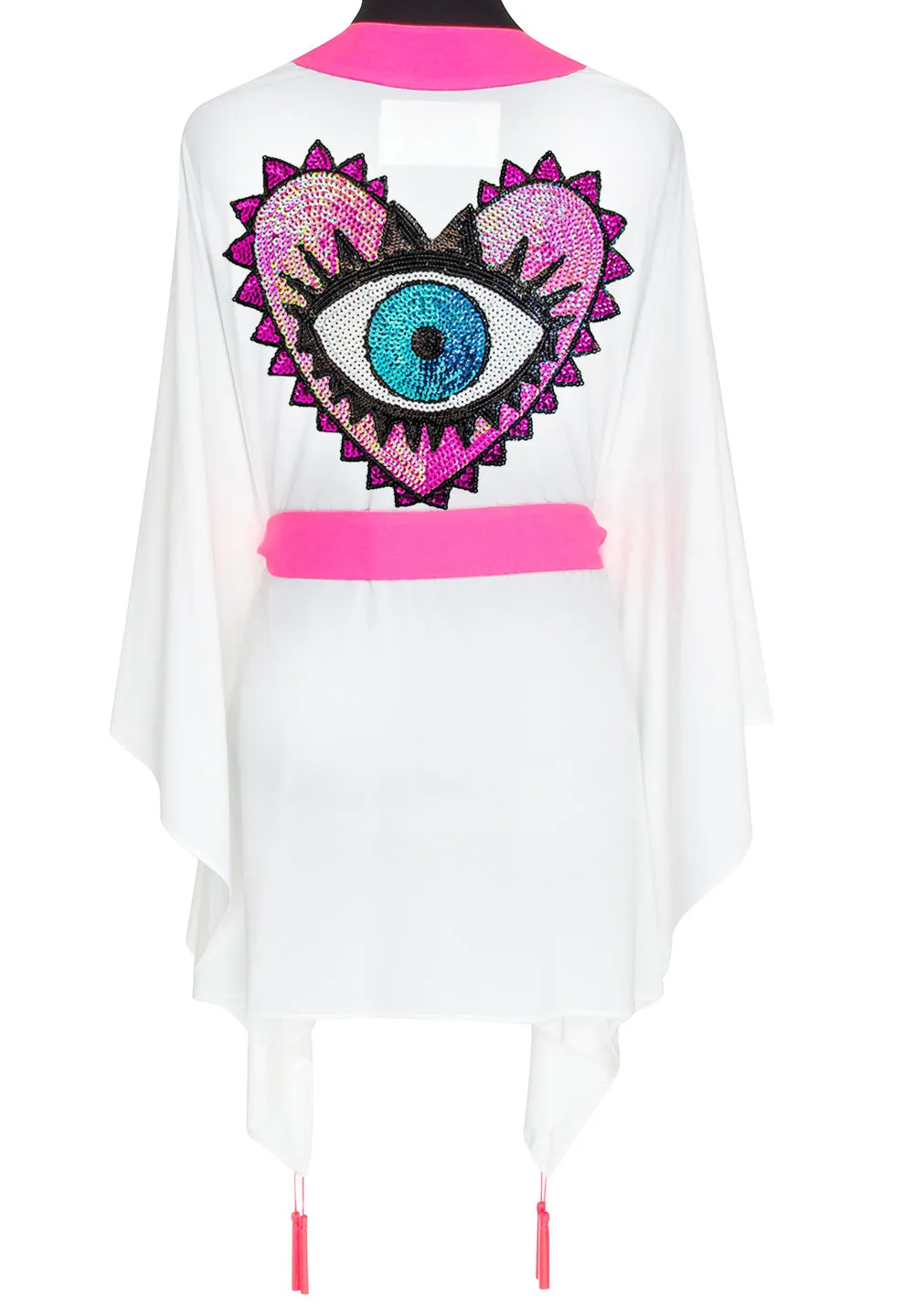 Monochrome - White Kimono Evil Eye (Neon Pink)