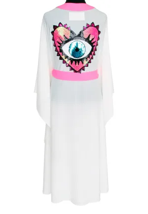 Monochrome - White Kimono Evil Eye (Neon Pink)