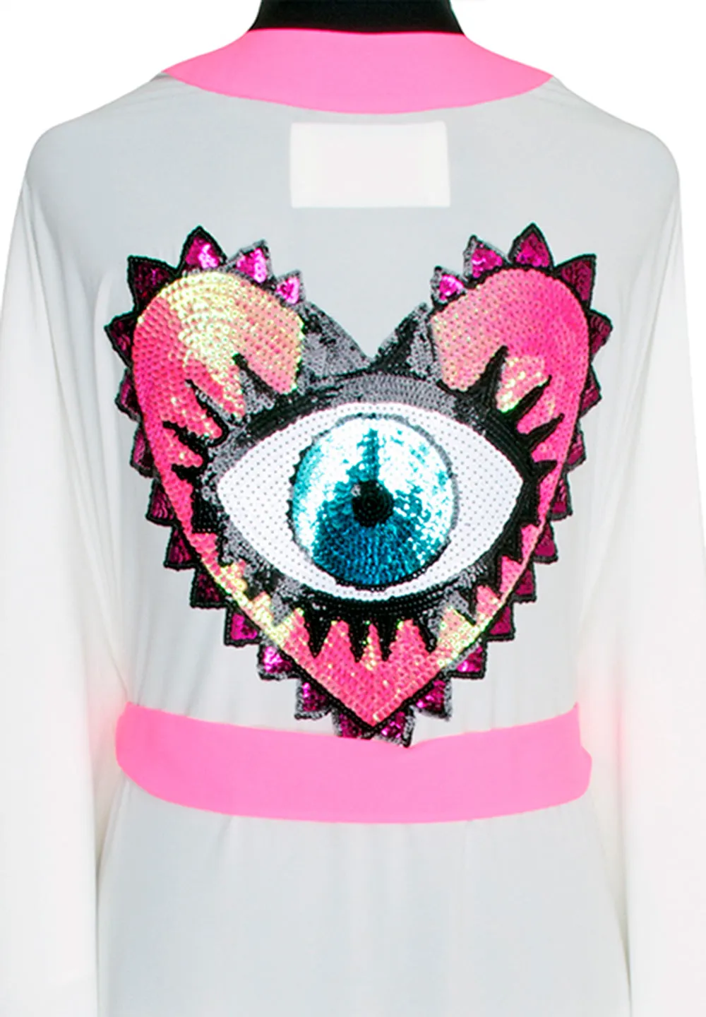 Monochrome - White Kimono Evil Eye (Neon Pink)