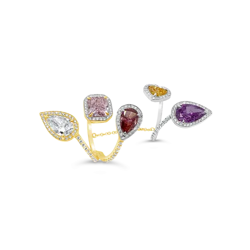 Multi-color & Shape Diamond Double Bypass Ring