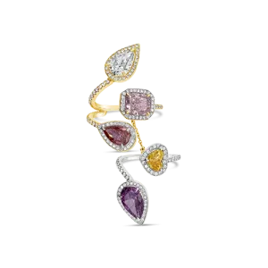 Multi-color & Shape Diamond Double Bypass Ring
