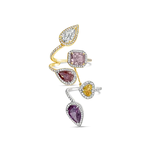 Multi-color & Shape Diamond Double Bypass Ring