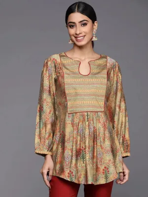 Multicoloured Printed Silk Blend A-Line Kurti