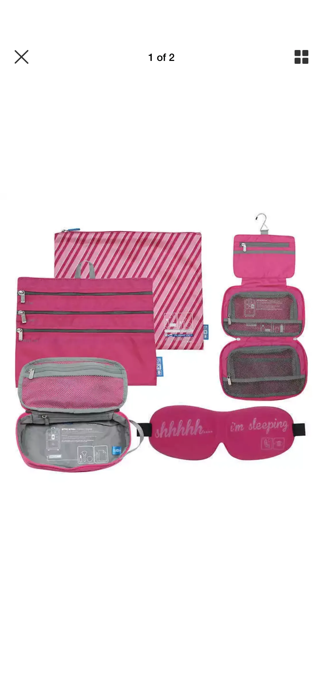 New Flight 001 Cosmetic 4 Piece Travel Eyemask Toiletry Organizer Bag Set, Pink