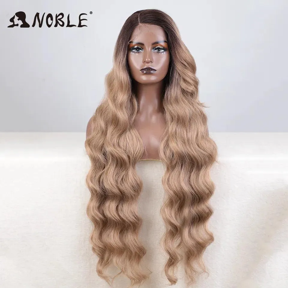 Noble Blonde Wavy Lace Front Wig: Stylish Ombre Hairpiece