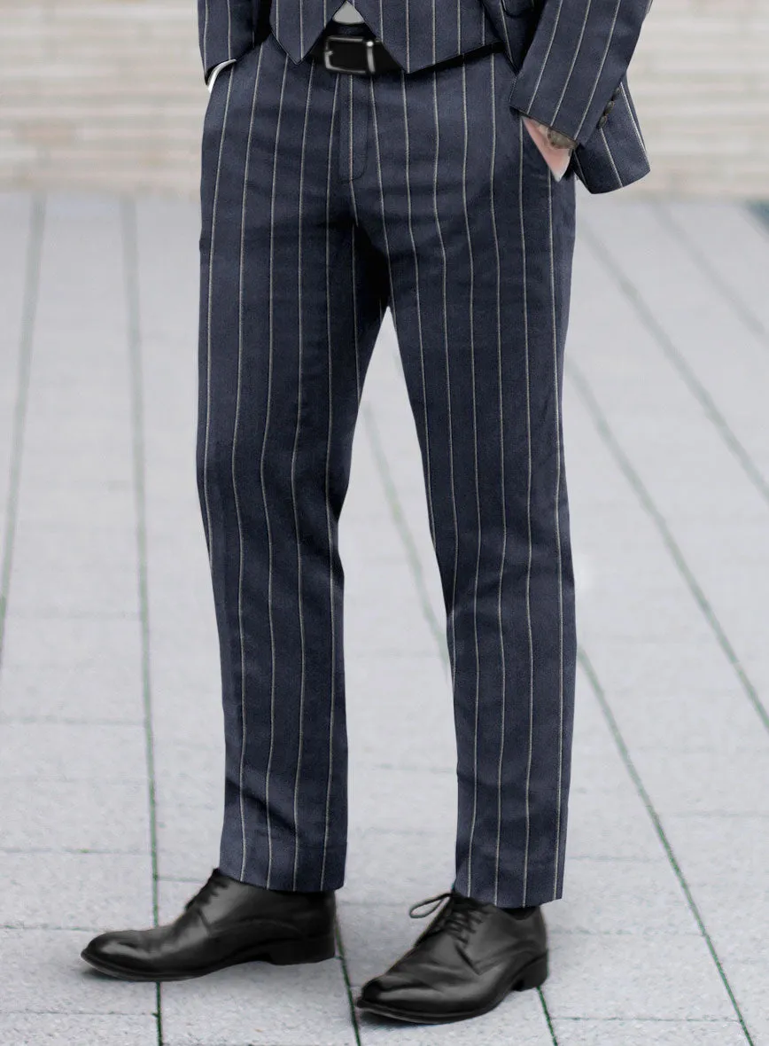 Noble Loredana Blue Stripe Cotton Silk Linen Suit